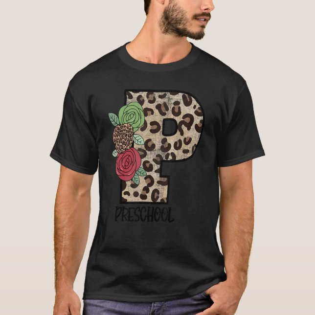 Camiseta Leopard Floral Preescolar Maestra De Vuelta A Sch (Anverso)