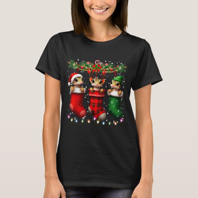 Camiseta Leopard Gecko In Christmas Socks Lights Leopard Ge (Anverso)