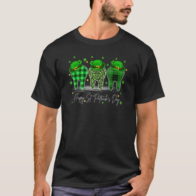 Camiseta Leopard Green Tooth Leprechaun Gorra Happy St Patr (Anverso)
