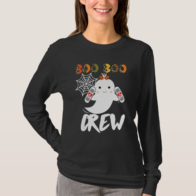 Camiseta Leopard Halloween Boo Boo Crew Ghost Nurse  Rn Nur (Anverso)