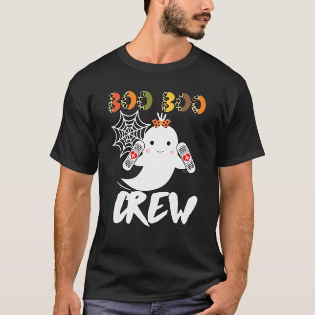Camiseta Leopard Halloween Boo Boo Crew Ghost Nurse  Rn Nur (Anverso)