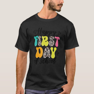 Camiseta Leopard Happy First Day Of School Teacher Boys Gir