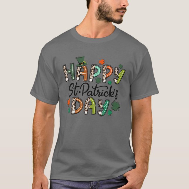 Camiseta Leopard Happy St. Patrick's Day Leprechaun Hat Sha (Anverso)