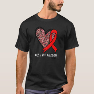 Camiseta Leopard Heart AIDS Conwareness Red Ribbon