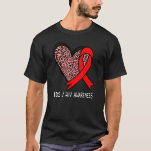 Camiseta Leopard Heart AIDS Conwareness Red Ribbon