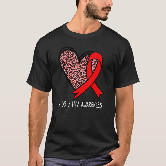 Camiseta Leopard Heart AIDS Conwareness Red Ribbon (Anverso)