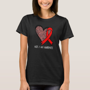 Camiseta Leopard Heart AIDS Conwareness Red Ribbon