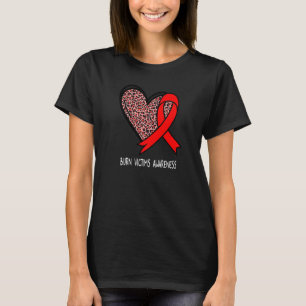 Camiseta Leopard Heart Burn Victims Awareness Red Ribbon