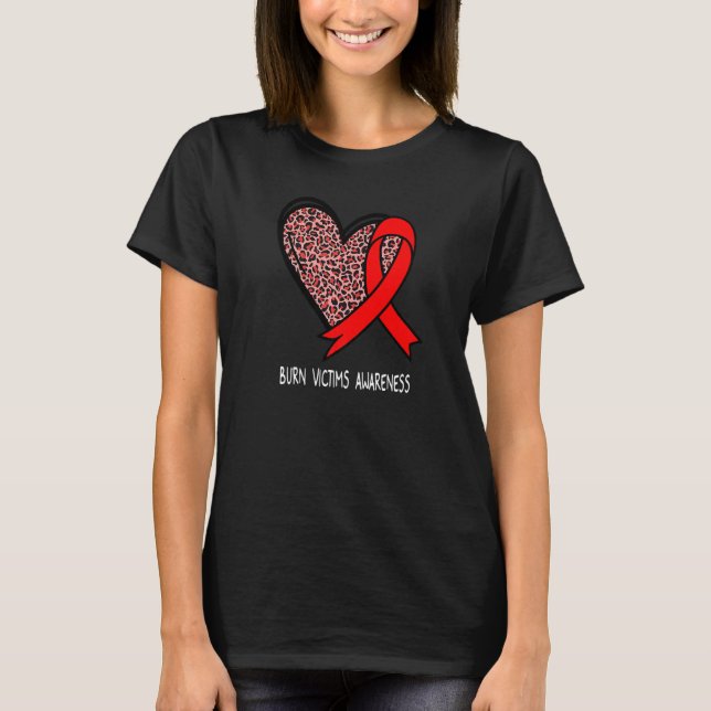 Camiseta Leopard Heart Burn Victims Awareness Red Ribbon (Anverso)