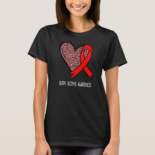 Camiseta Leopard Heart Burn Victims Awareness Red Ribbon (Anverso)