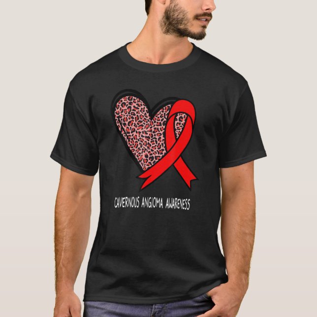 Camiseta Leopard Heart Cavernous Angioma Awareness Red Ribb (Anverso)