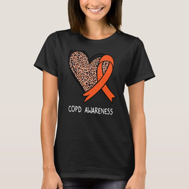 Camiseta Leopard Heart COPD Awareness Orange Ribbon (Anverso)