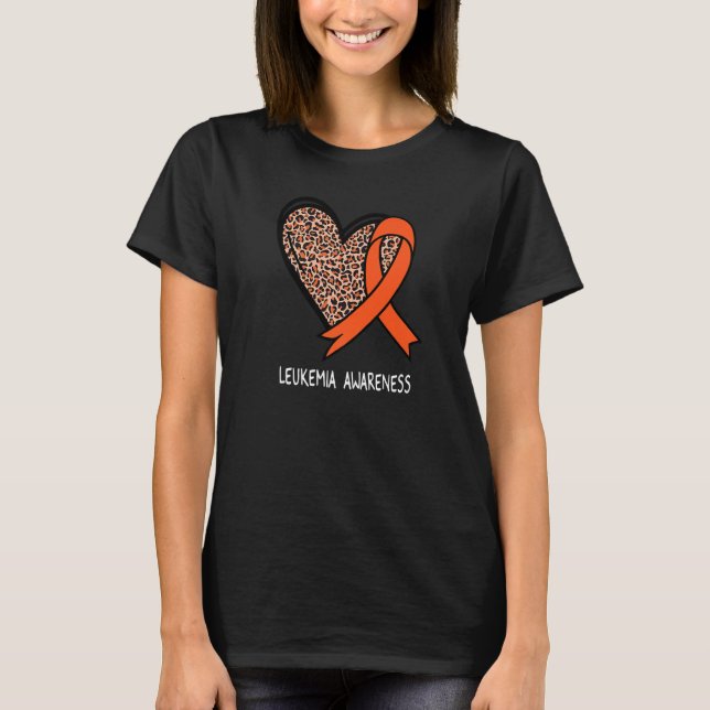 Camiseta Leopard Heart Leukemia Awareness Orange Ribbon (Anverso)