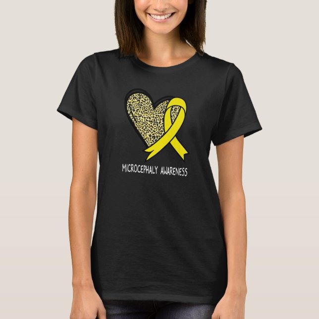 Camiseta Leopard Heart Microcephaly Awareness Yellow Ribbon (Anverso)