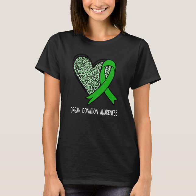 Camiseta Leopard Heart Organ Donation Awareness Green Ribbo (Anverso)