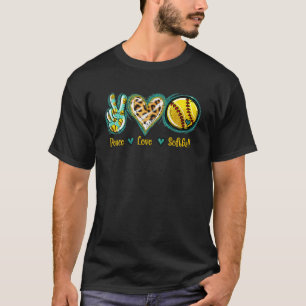 Camiseta Leopard Heart Peace Love Softball American Softbal