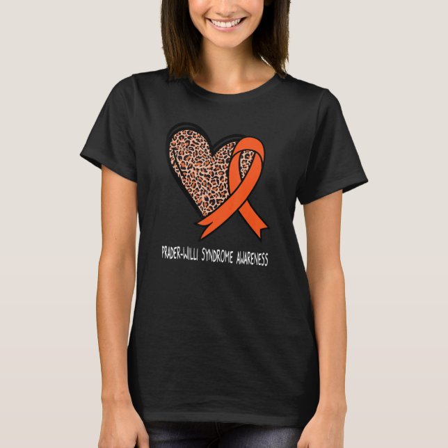 Camiseta Leopard Heart Prader Willi Syndrome Awareness Oran (Anverso)