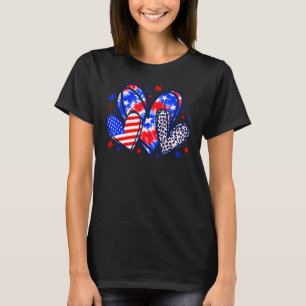Camiseta Leopard Heart Rojo Azul Blanco Bandera Norteameric