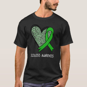 Camiseta Leopard Heart Scoliosis Awareness Green Ribbon