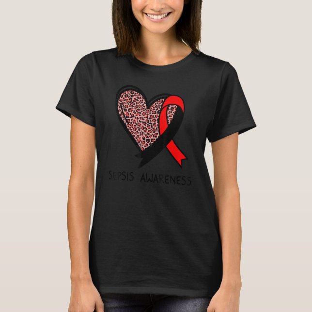 Camiseta Leopard Heart Sepsis Awareness Red & Black Ribbon (Anverso)