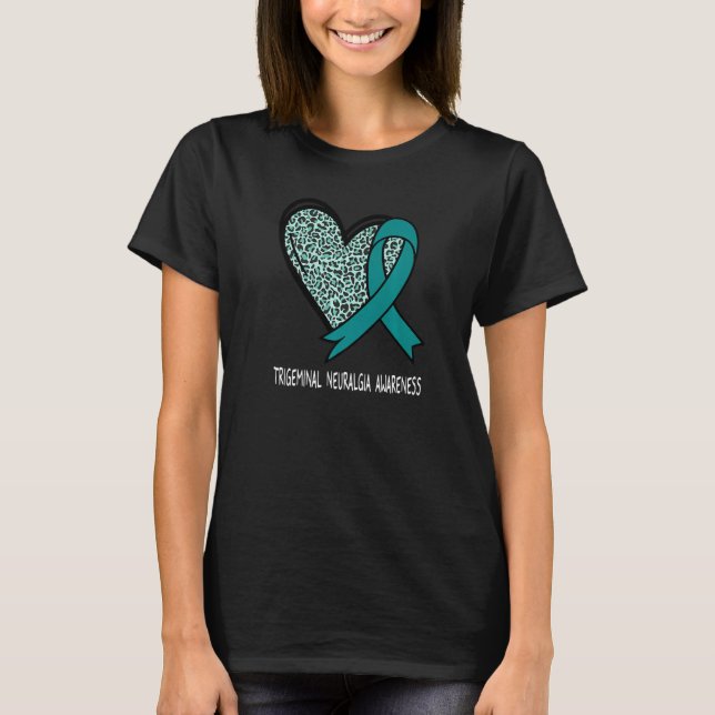 Camiseta Leopard Heart Trigeminal Neuralgia Awareness Teal  (Anverso)