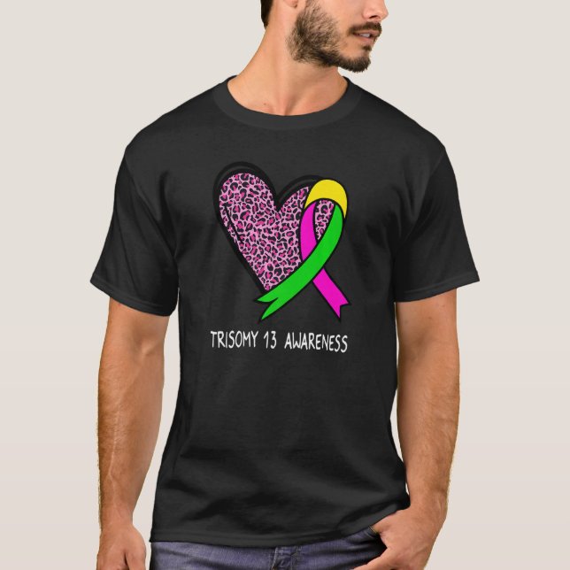Camiseta Leopard Heart Trisomy 13 Conciencia Amarillo y Ver (Anverso)