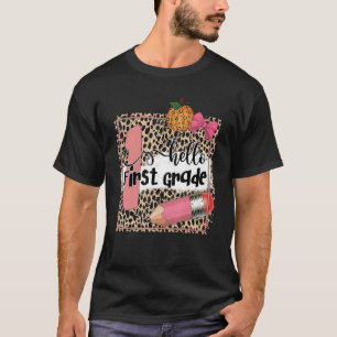 Camiseta Leopard Hello 1º Grado Lápiz De Vuelta A Los Niños