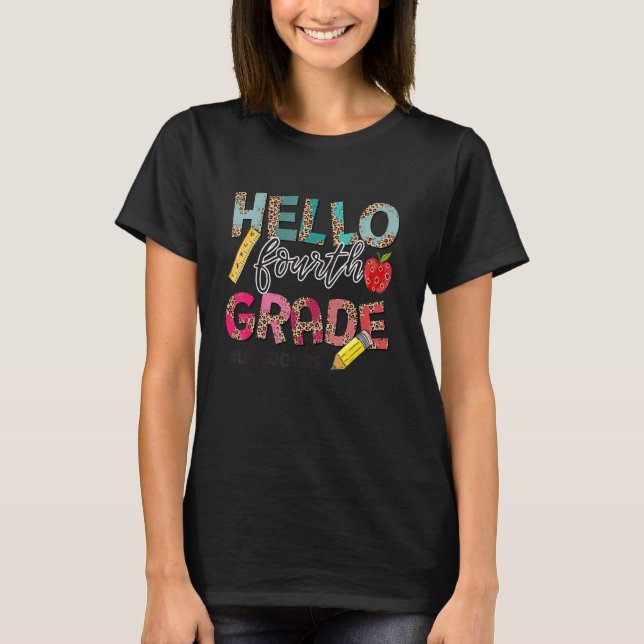 Camiseta Leopard Hello Estudiante De 4º Grado De Vuelta A S (Anverso)