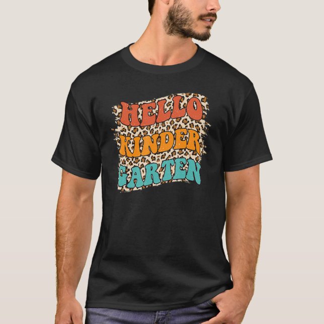 Camiseta Leopard Hello Estudiantes de kindergarten de vuelt (Anverso)