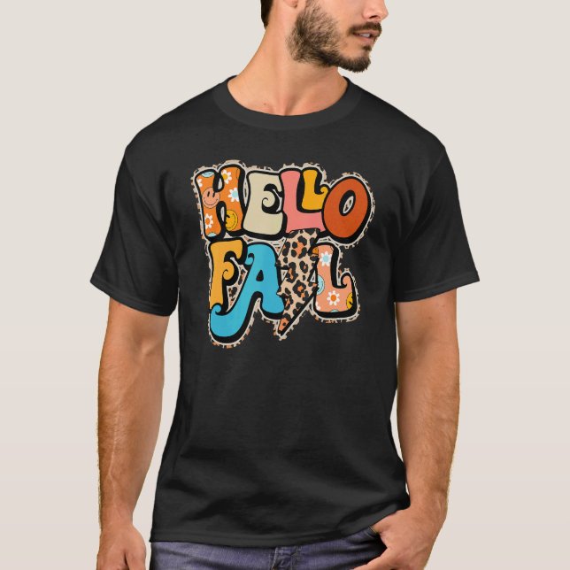 Camiseta Leopard Hello Fall Fun Pumpkin Patch Fall otoño (Anverso)