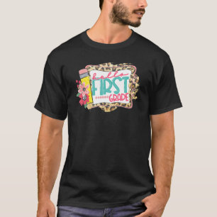 Camiseta Leopard Hello First First Grado Profesor Primer Dí
