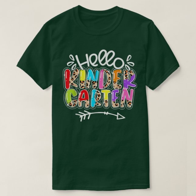Camiseta Leopard Hello Kindergarten Teacher Kids First Day  (Diseño del anverso)