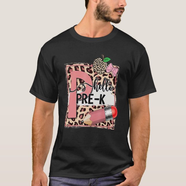 Camiseta Leopard Hello Pre K Teacher First Day Of School (Anverso)
