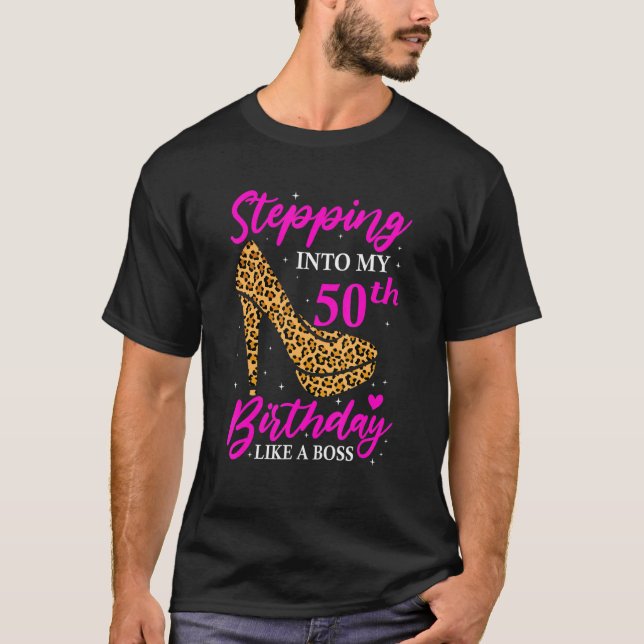 Camiseta Leopard High Heel entra en mi cumpleaños número 50 (Anverso)