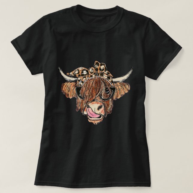 Camiseta Leopard Highland Cow Glasses Grasado Gracioso Heif (Diseño del anverso)