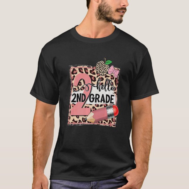 Camiseta Leopard Hola Profesor De Segundo Grado Primer Día  (Anverso)