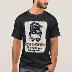Camiseta Leopard Horse Show Mom Messy Bun Equestrian Cute M