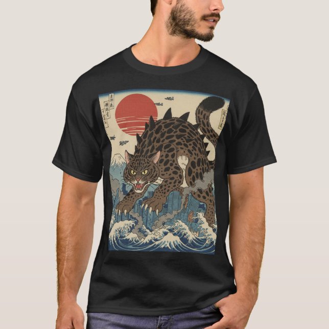 Camiseta Leopard Kaiju Ukiyo-e Wave (Anverso)