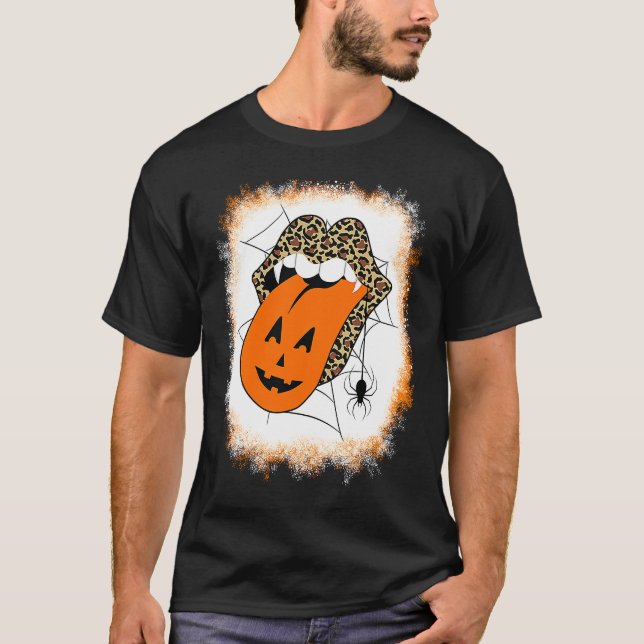 Camiseta Leopard Lips Halloween Lips Vampire Mouth Pumpkin  (Anverso)