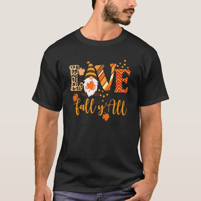 Camiseta Leopard Love Fall Y'All Gnome Pumpkin Autumn Graci (Anverso)