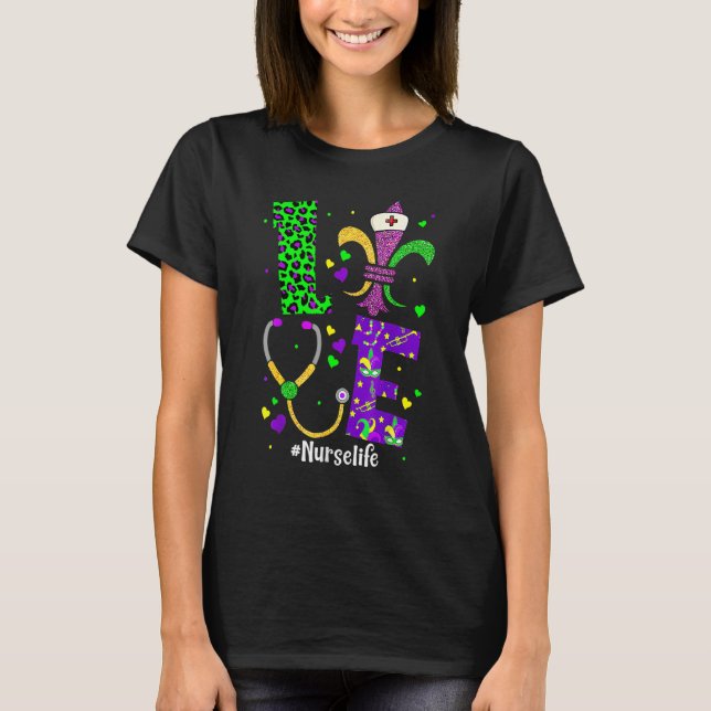 Camiseta Leopard Love Nurse Life Enfermería Mardi Gras W (Anverso)