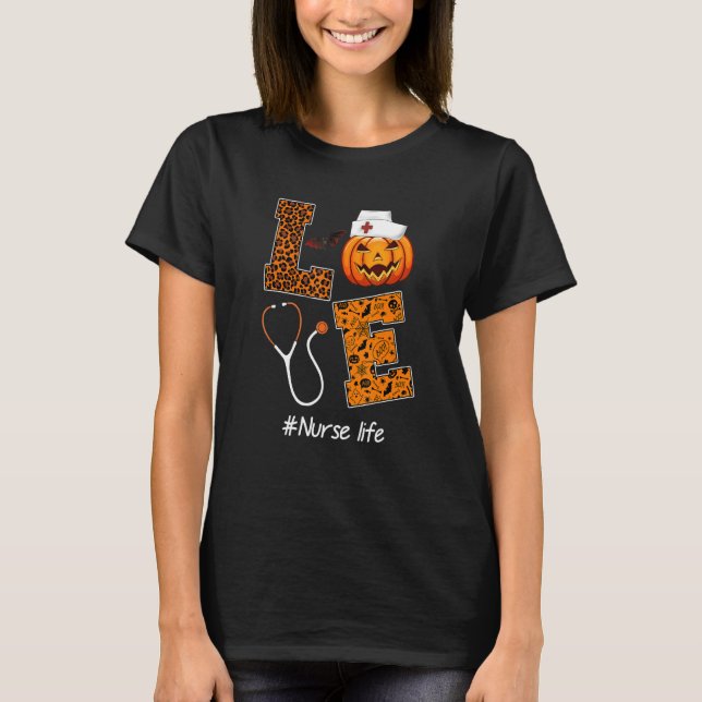 Camiseta Leopard Love Nurse Life Halloween Enfermera Médica (Anverso)