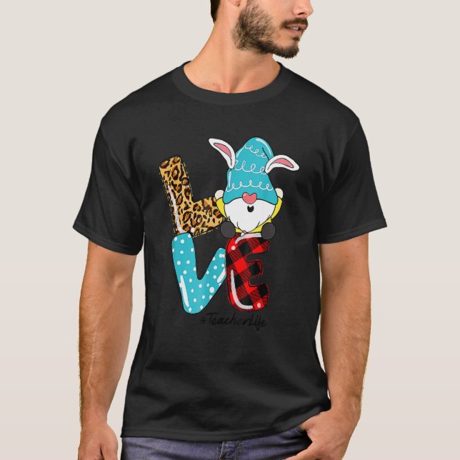 Camiseta Leopard Love Teacher Life Easter Gnome Huevos Hunt (Anverso)