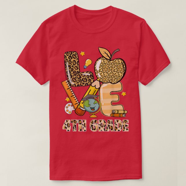 Camiseta Leopard Love Teaching 4th Grade Back To School Tea (Diseño del anverso)