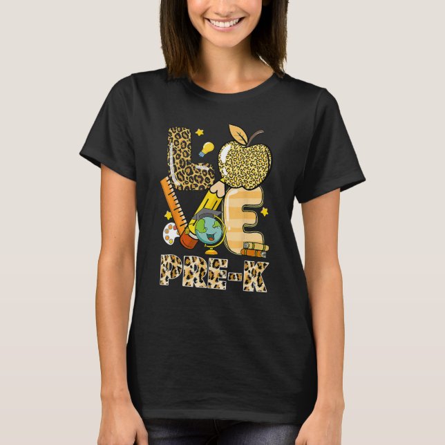 Camiseta Leopard Love Teaching Pre K Back To School Teacher (Anverso)