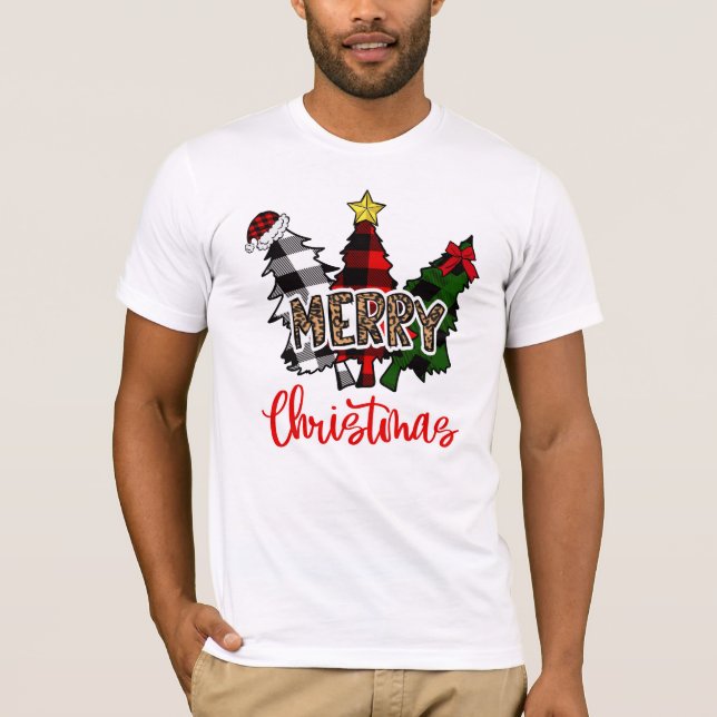Camiseta Leopard Merry Christmas Tree Buffalo Plaid (Anverso)