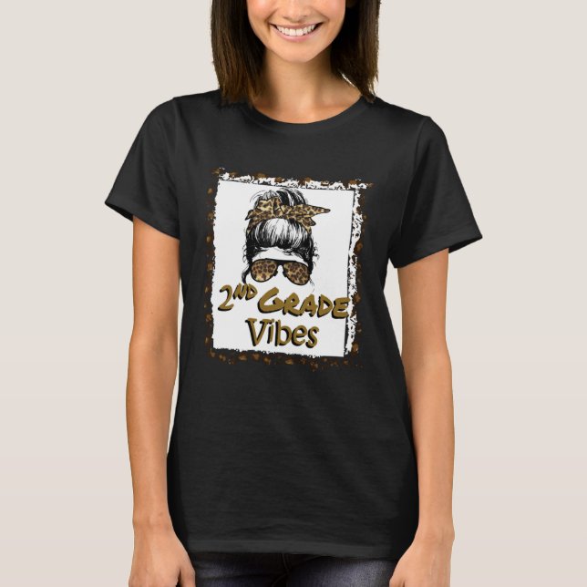 Camiseta Leopard Messy Bun Bleached Girls 2nd Grade Back To (Anverso)