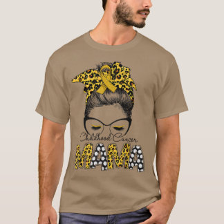 Camiseta Leopard Messy Bun Children Cancer Mama Awareness