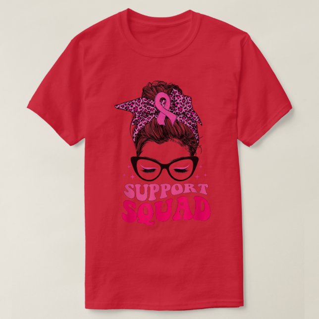Camiseta Leopard Messy Bun Cinta rosa Soporte Squad Breve (Diseño del anverso)
