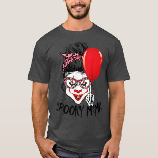 Camiseta Leopard Messy Bun Clown Spooky Mama Funny Hallowee